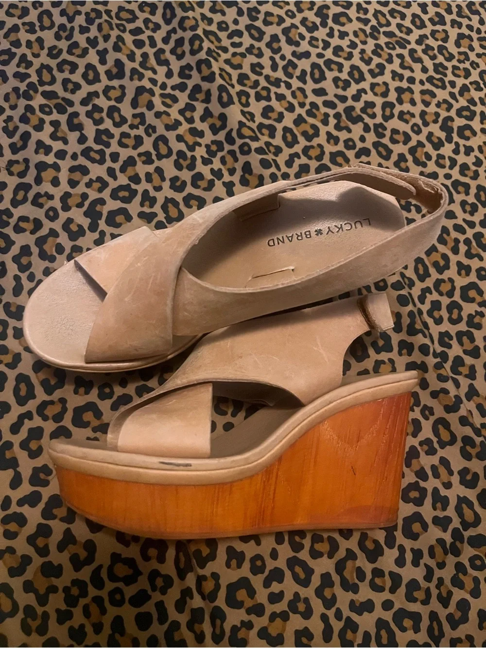 Lucky Brand Women's Crisscross Slingback Wedge Sandals in Light Tan